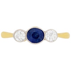 Edwardian Sapphire and Diamond Three-Stone Ring, circa 1910