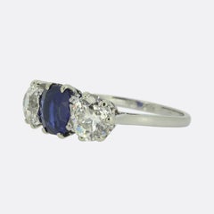 Edwardian Sapphire and Diamond Three-Stone Ring