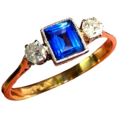 Edwardian Sapphire and Diamond Three-Stone Ring