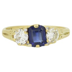 Edwardian Sapphire and Diamond Three Stone Ring