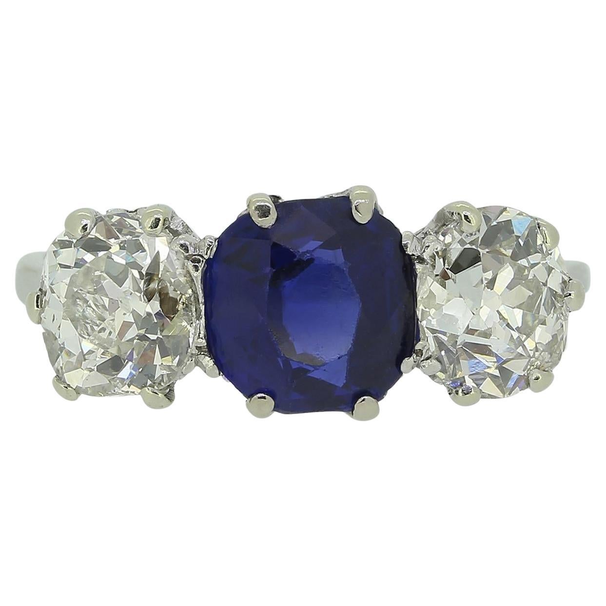 Edwardian Sapphire and Diamond Three-Stone Ring