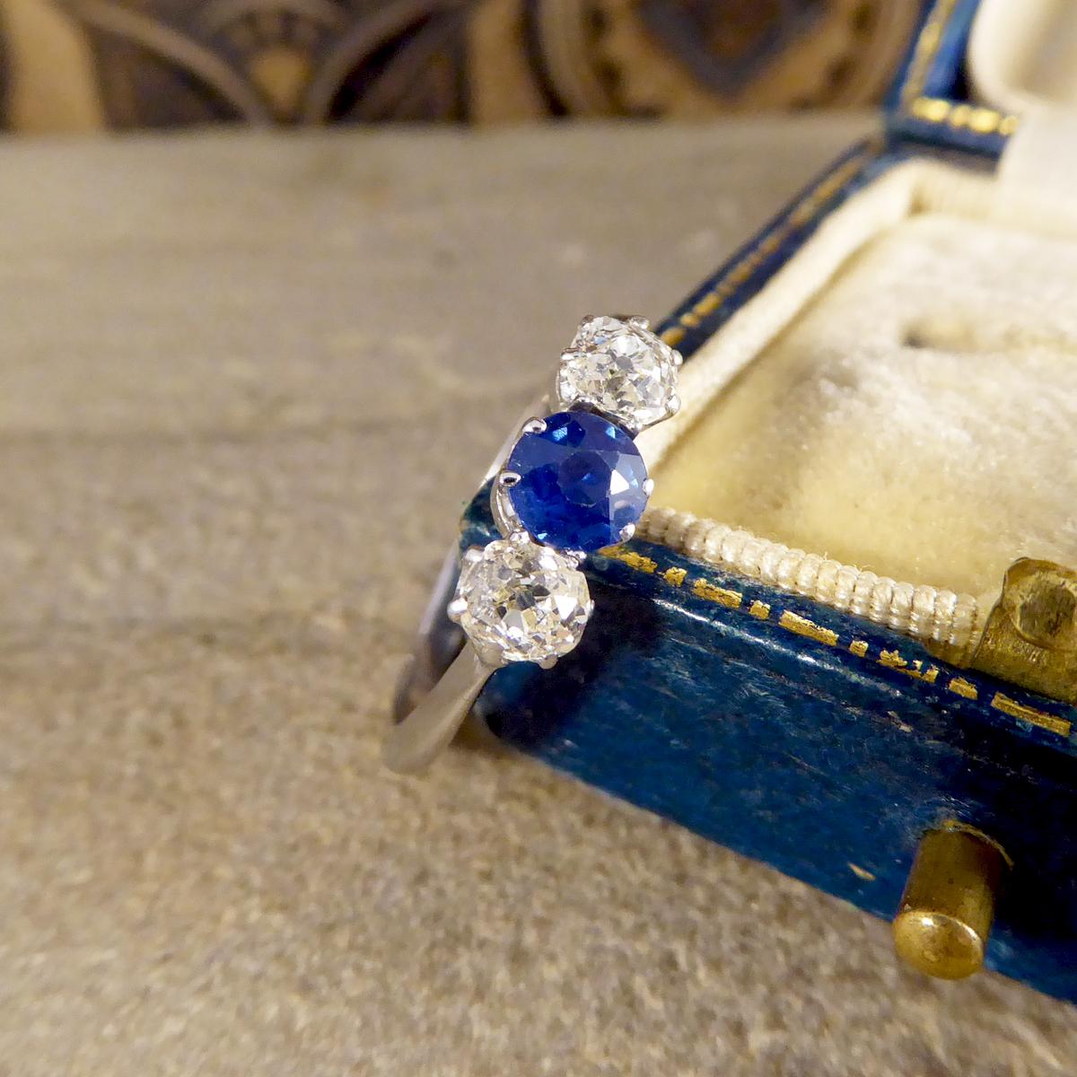 Edwardian Sapphire and Diamond Three-Stone Ring in Platinum 5