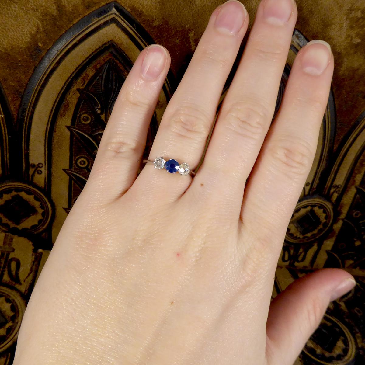 Edwardian Sapphire and Diamond Three-Stone Ring in Platinum 2