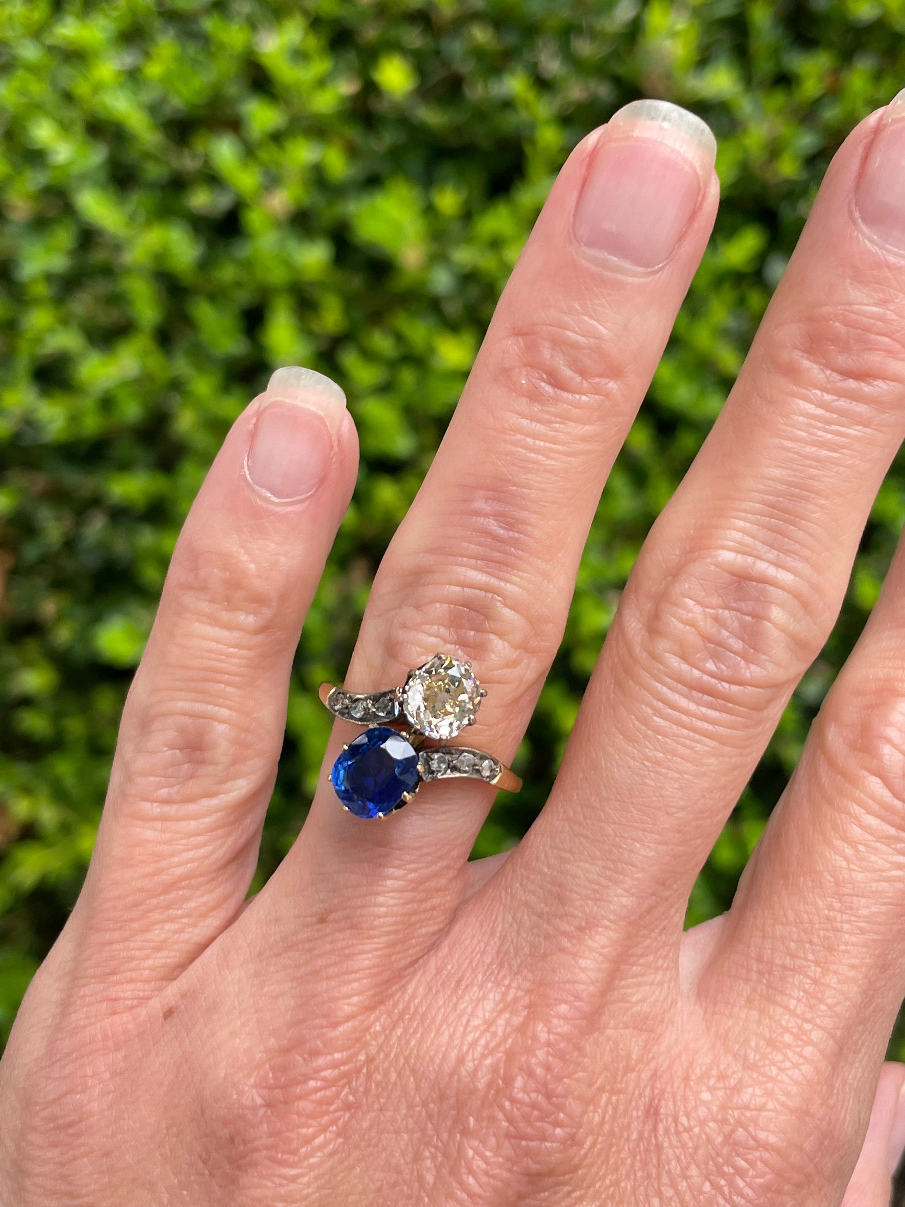 Edwardian Sapphire and Diamond Toi et Moi Ring - AGL For Sale 2