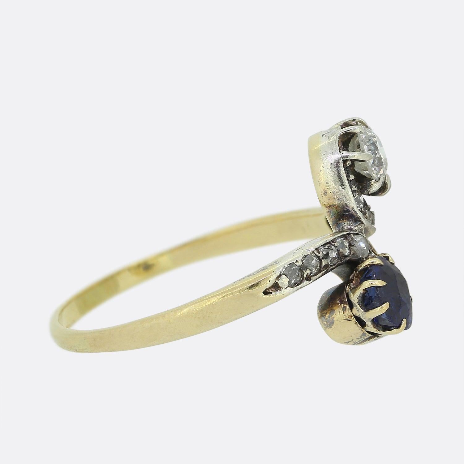 Round Cut Edwardian Sapphire and Diamond Twist Ring For Sale