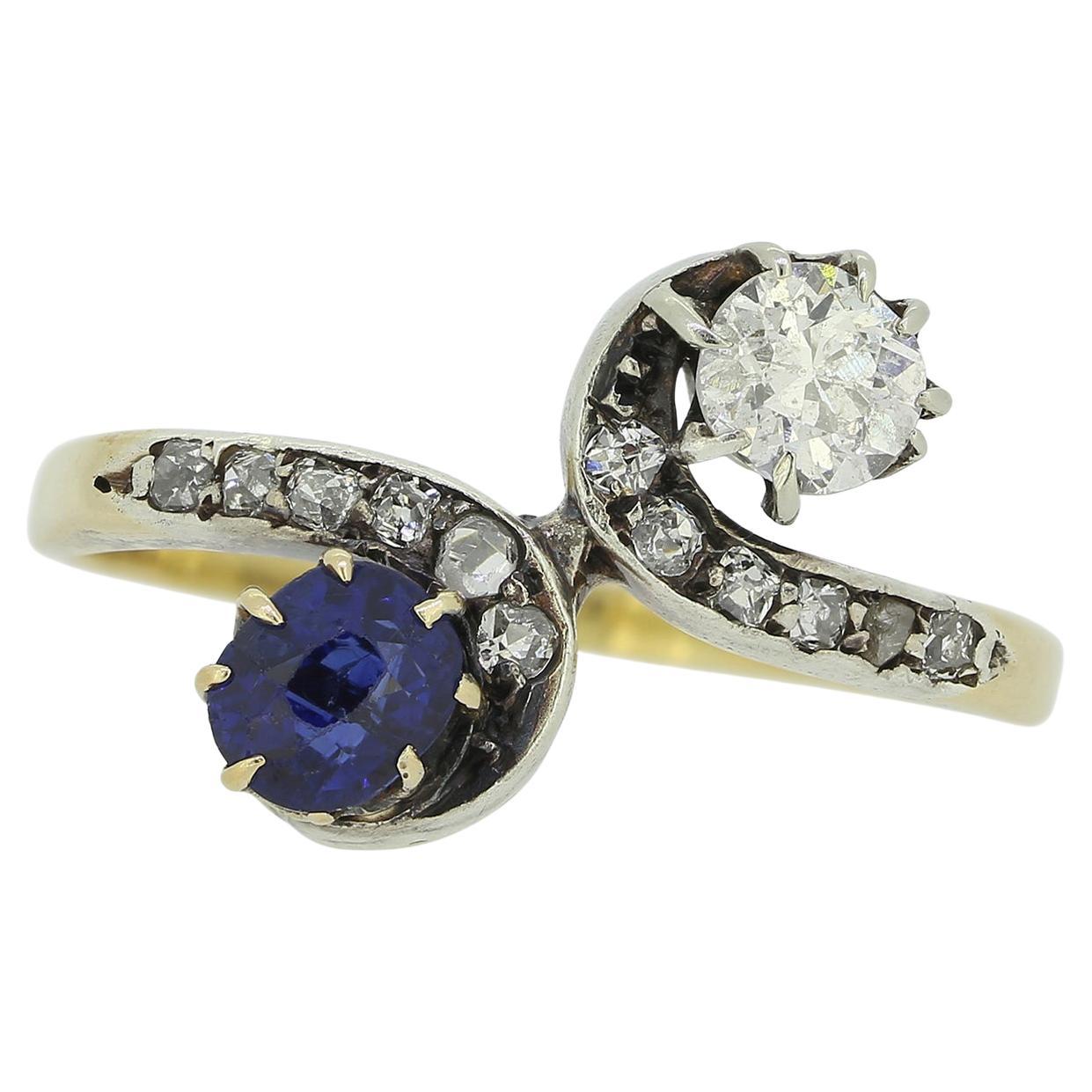 Twist-Ring mit edwardianischem Saphir und Diamant im Angebot
