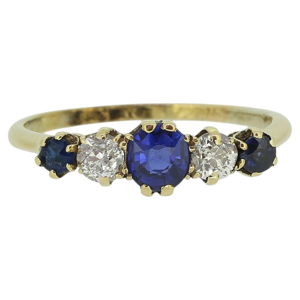 Edwardian Sapphire and Dimond Five-Stone Ring