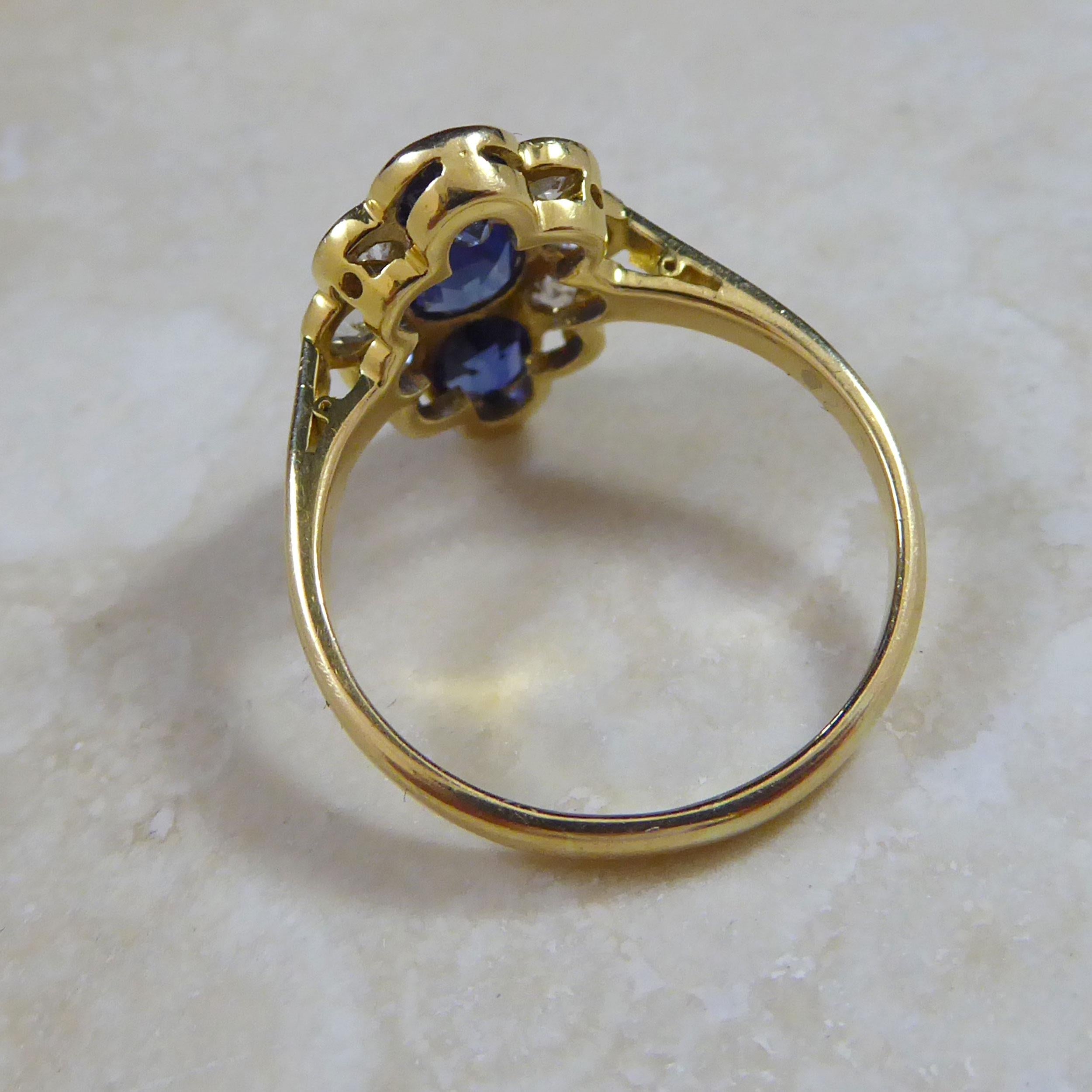 Edwardian Sapphire and Old European Cut Diamond Oval Cluster Ring, Circa 1900s 1