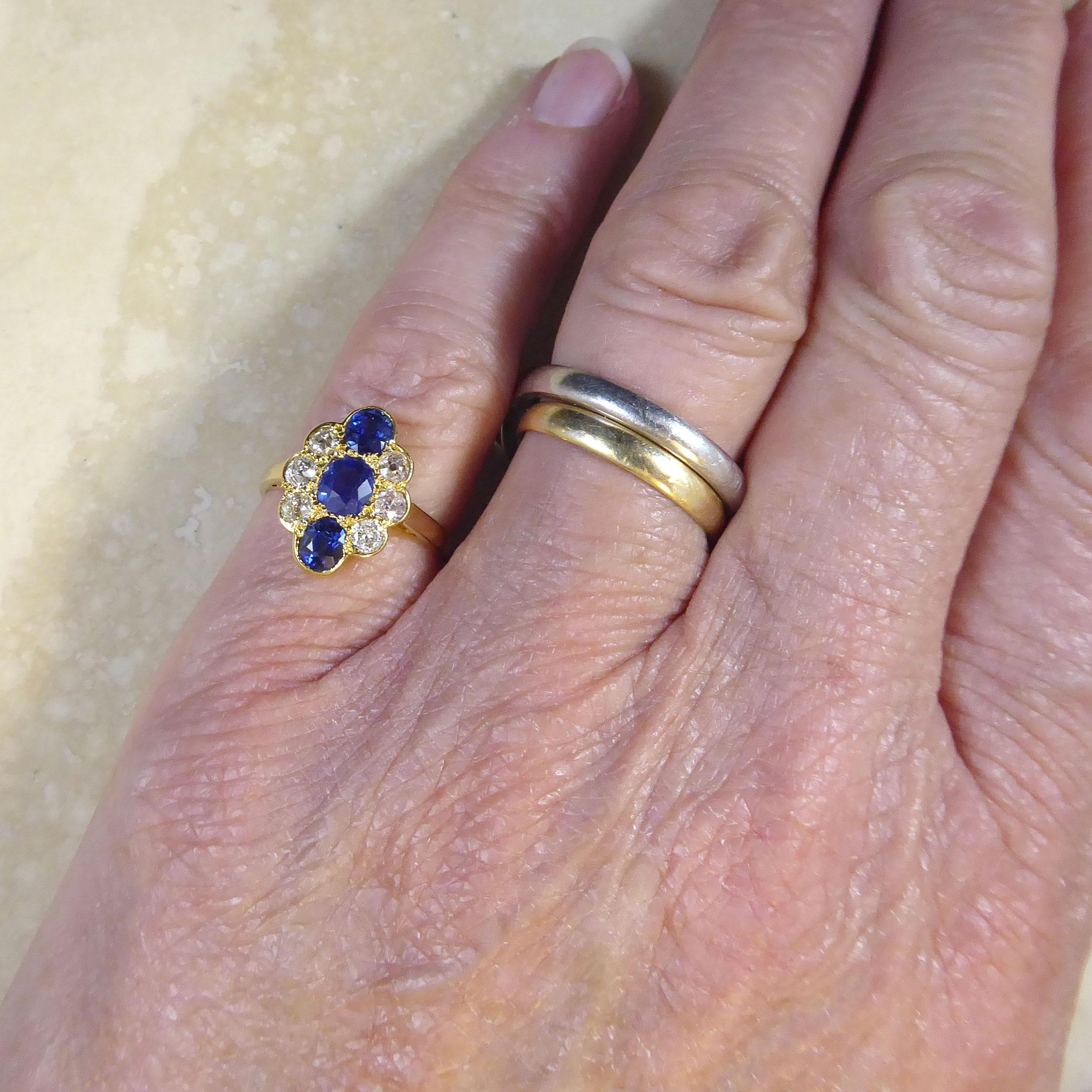 Edwardian Sapphire and Old European Cut Diamond Oval Cluster Ring, Circa 1900s 2