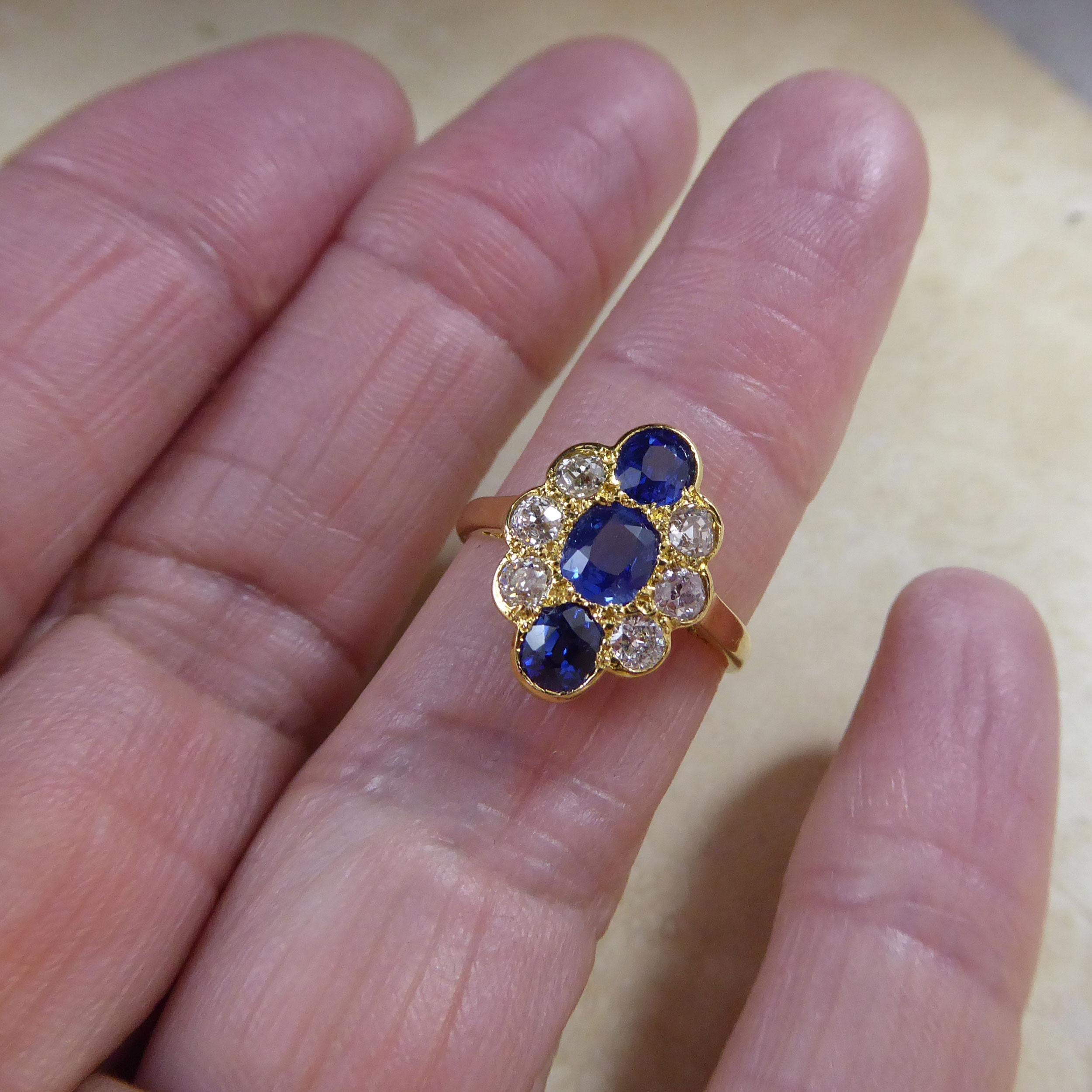 Edwardian Sapphire and Old European Cut Diamond Oval Cluster Ring, Circa 1900s 4