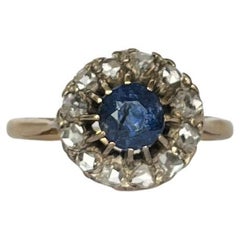Edwardian Sapphire and Rose Cut Diamond 18 Carat and Platinum Cluster Ring