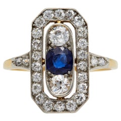 Antique Edwardian Sapphire Diamond 14k Gold Platinum Ring