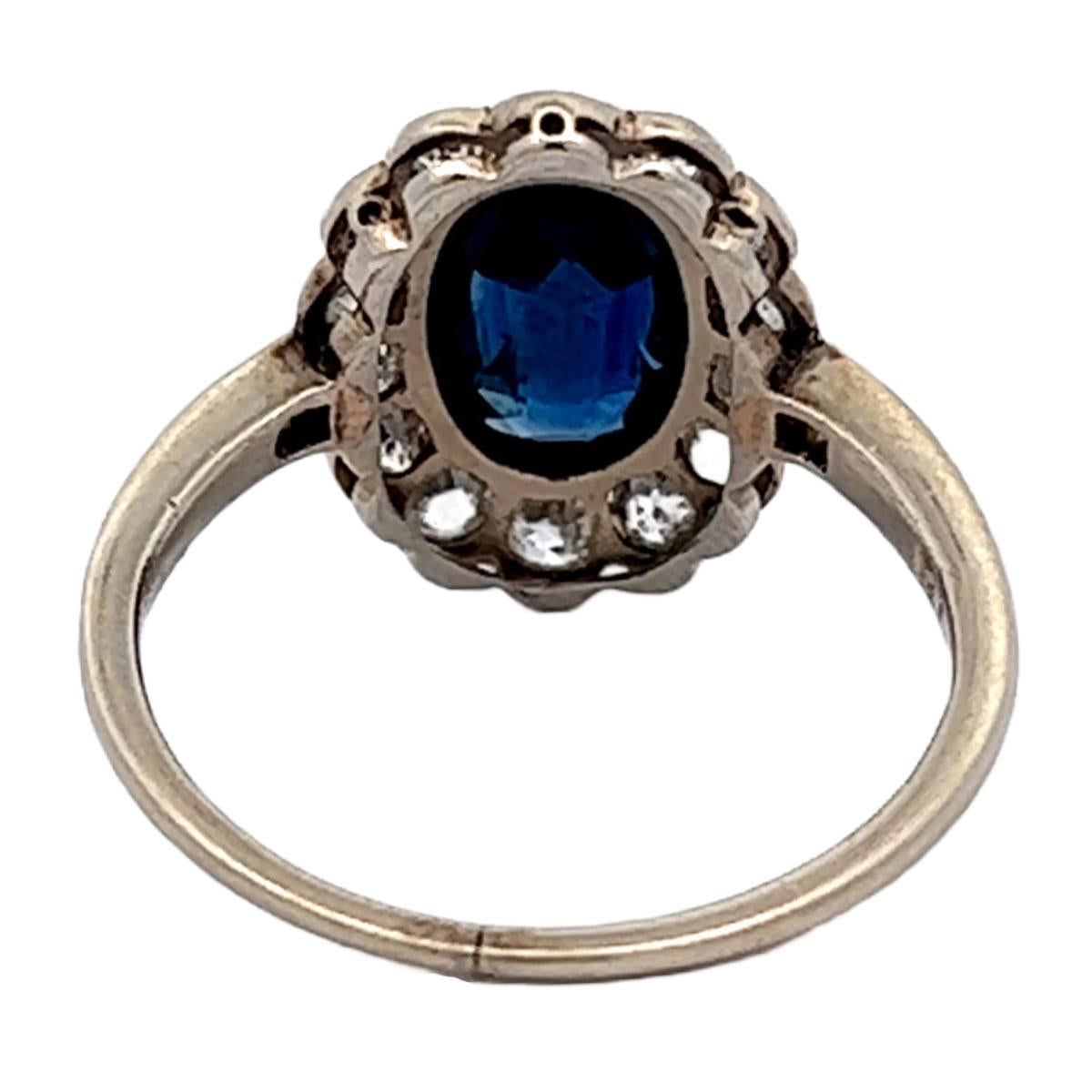 14k Weißgold-Cluster-Ring mit edwardianischem Saphir und Diamant für Damen oder Herren