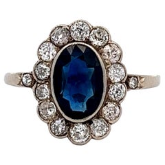Edwardian Sapphire Diamond 14k White Gold Cluster Ring