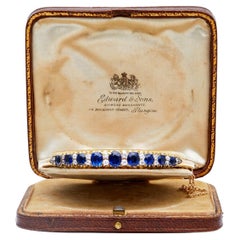 Antique Edwardian Sapphire Diamond 14k Yellow Gold Hinged Cuff Bracelet