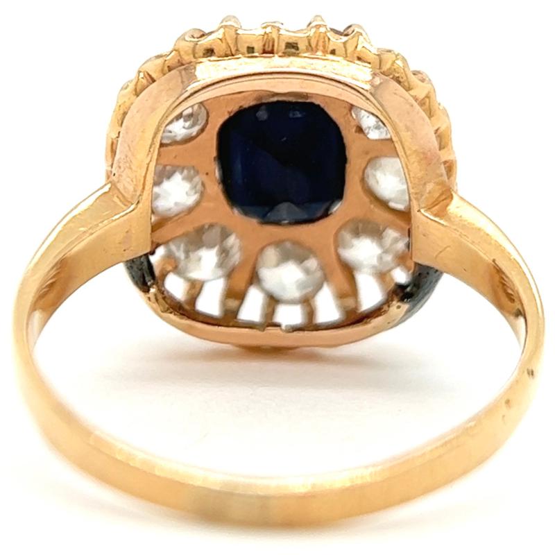 Edwardian Sapphire Diamond 18 Karat Yellow Gold Cluster Ring 1