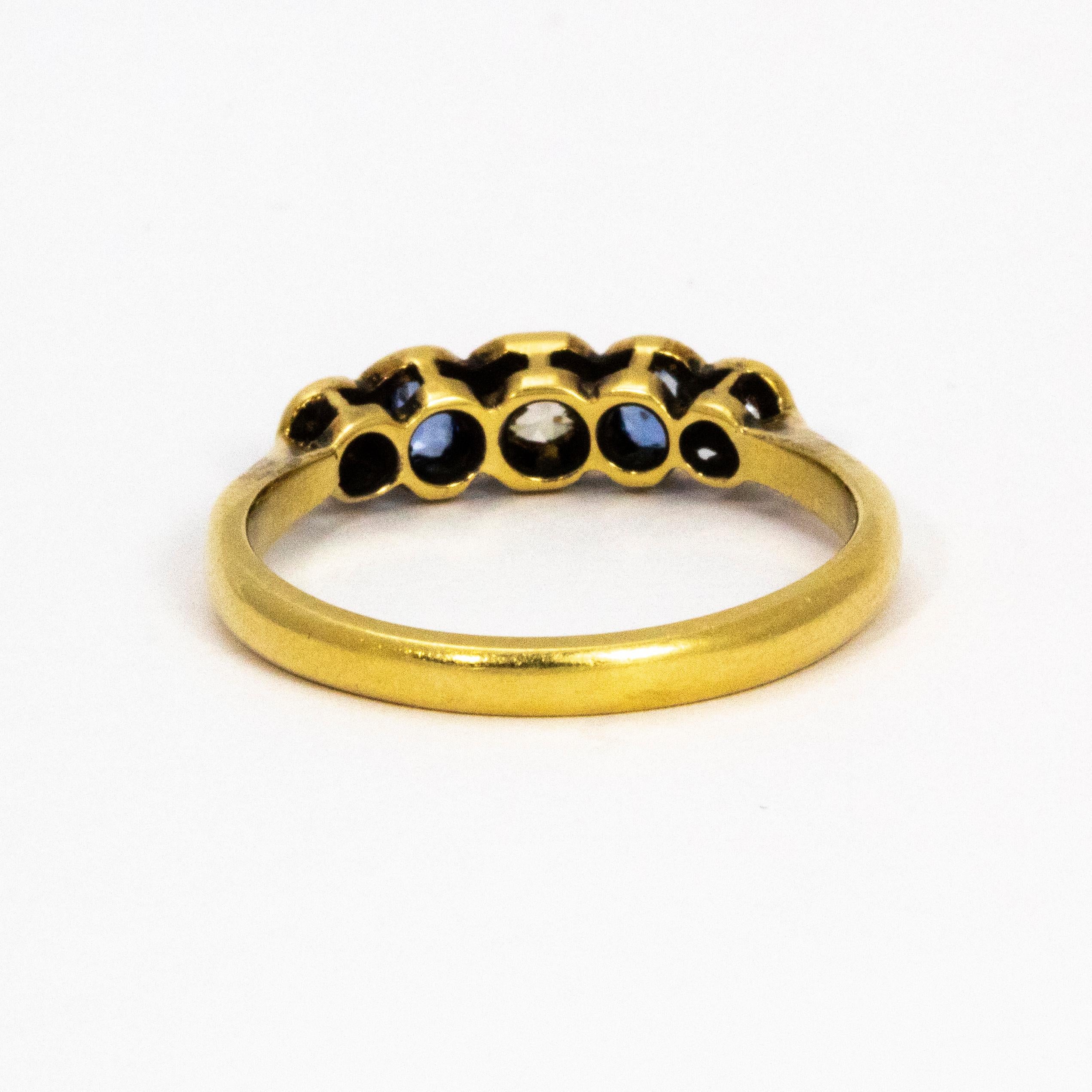 Women's or Men's Edwardian Sapphire Diamond 18 Carat Gold and Platinum Ring