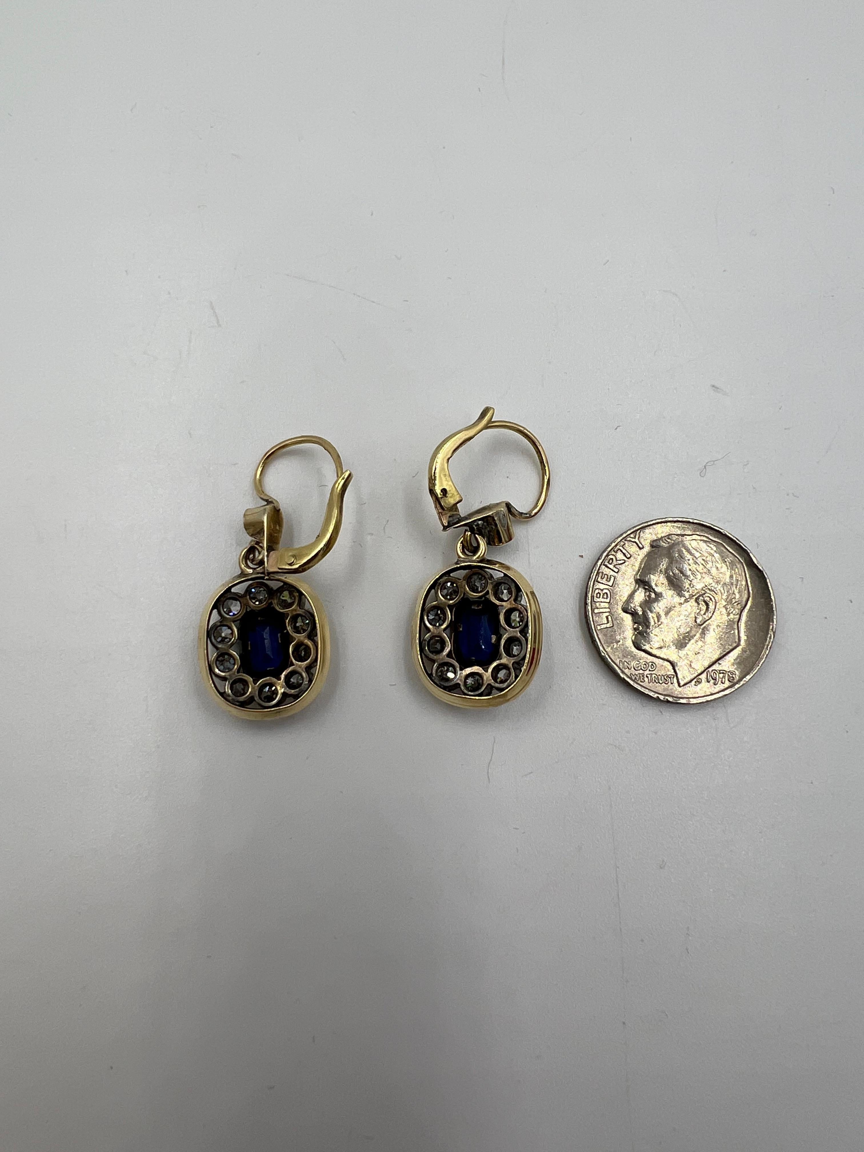 Tropfenohrringe aus 18 Karat Gold mit edwardianischem Saphir und Diamant, um 1910 4