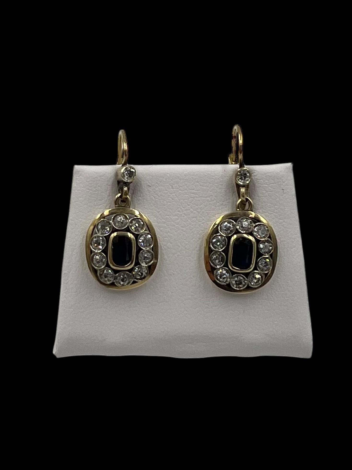 Tropfenohrringe aus 18 Karat Gold mit edwardianischem Saphir und Diamant, um 1910 7