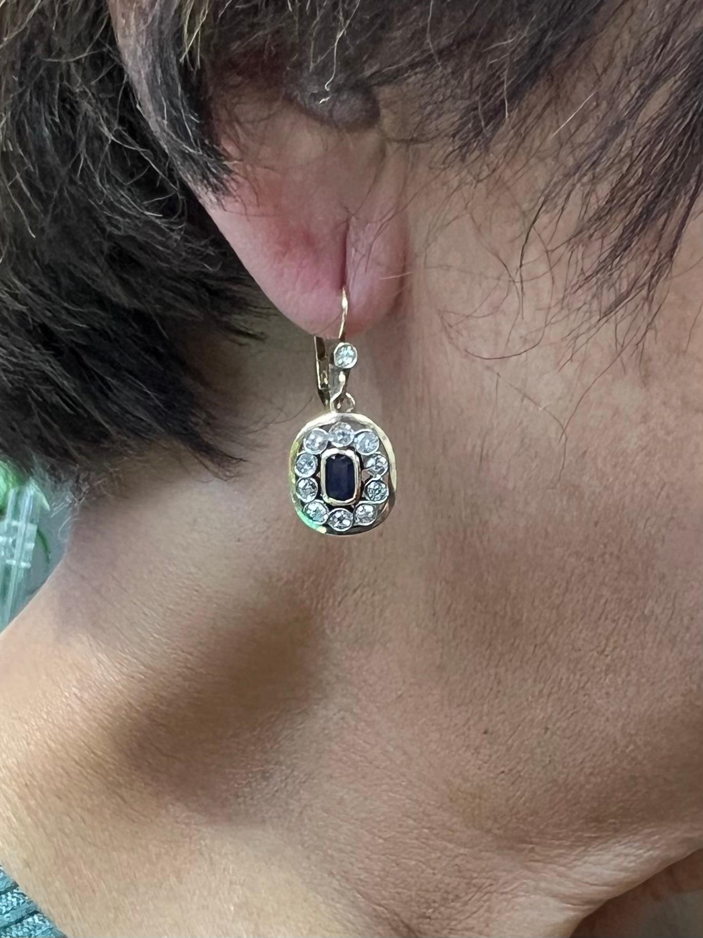 Tropfenohrringe aus 18 Karat Gold mit edwardianischem Saphir und Diamant, um 1910 (Edwardian)