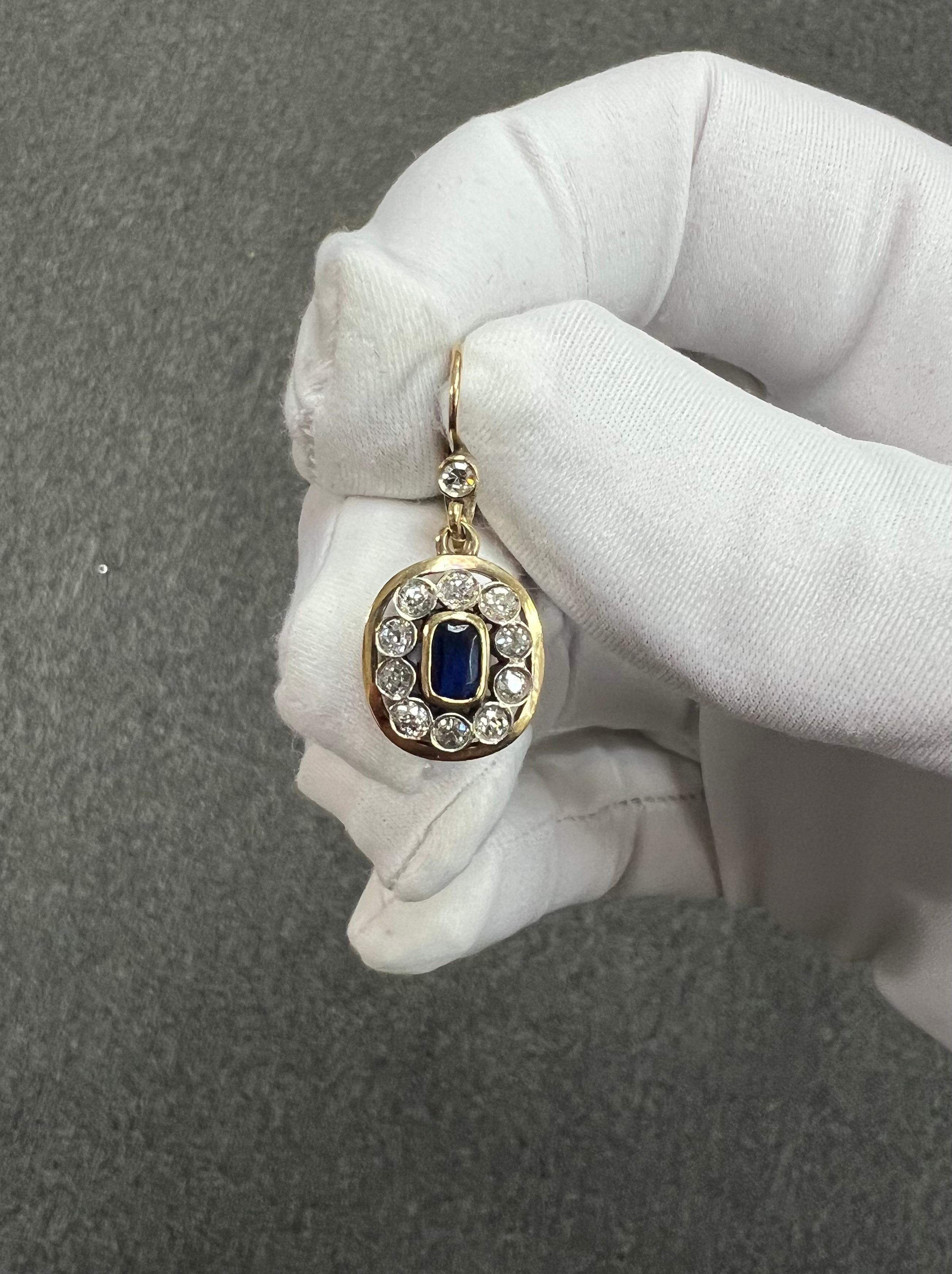 Tropfenohrringe aus 18 Karat Gold mit edwardianischem Saphir und Diamant, um 1910 (Ovalschliff)