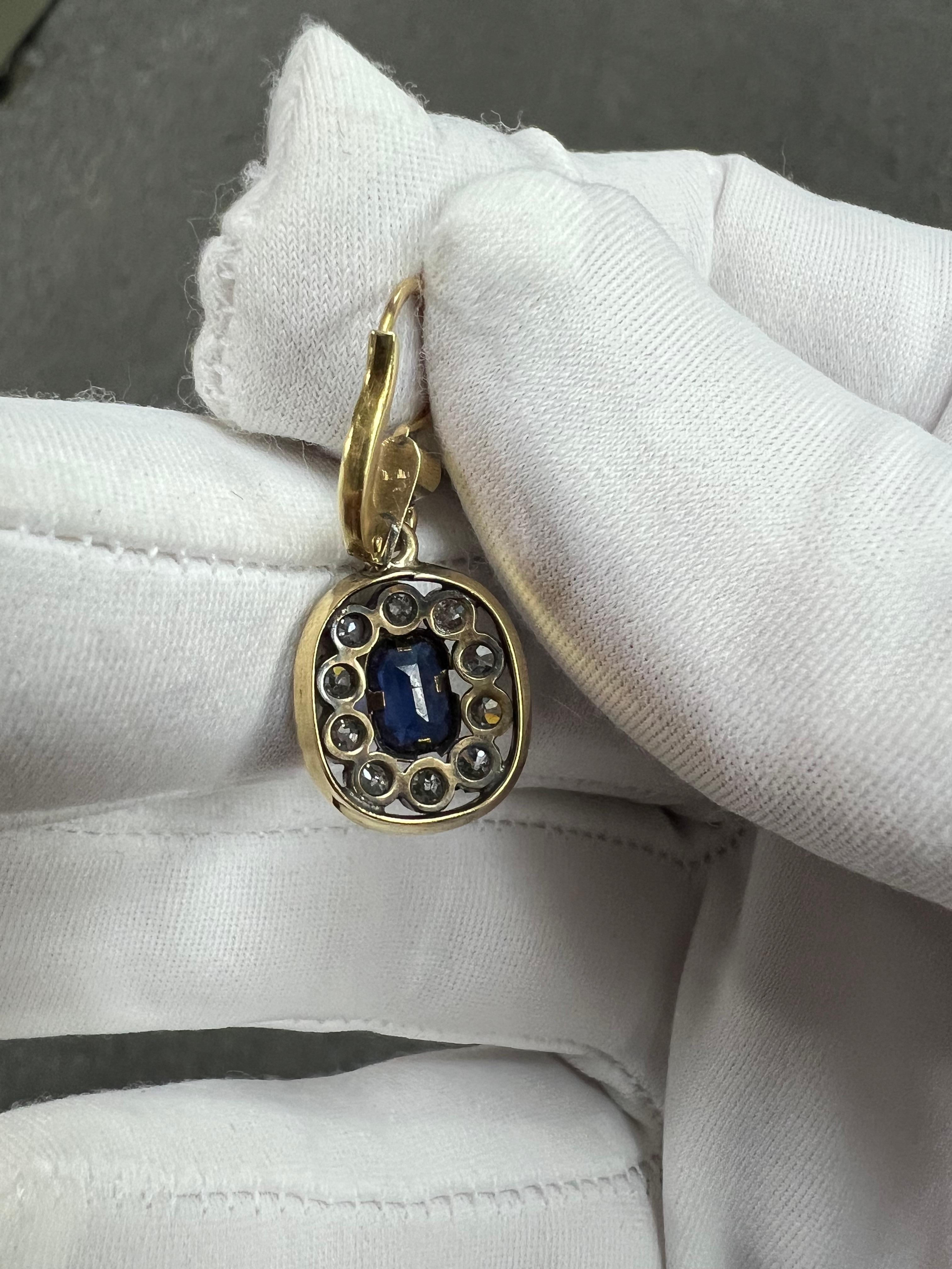 Tropfenohrringe aus 18 Karat Gold mit edwardianischem Saphir und Diamant, um 1910 für Damen oder Herren