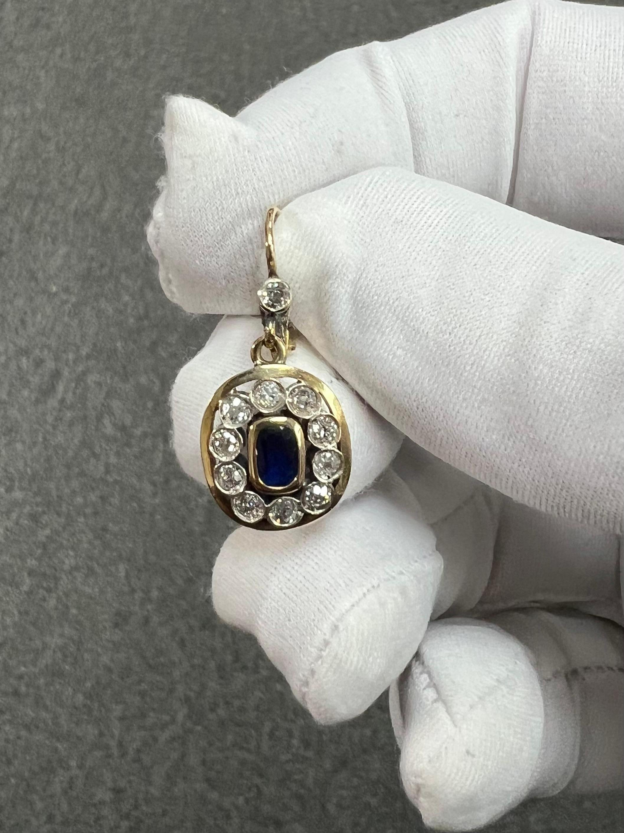 Tropfenohrringe aus 18 Karat Gold mit edwardianischem Saphir und Diamant, um 1910 1