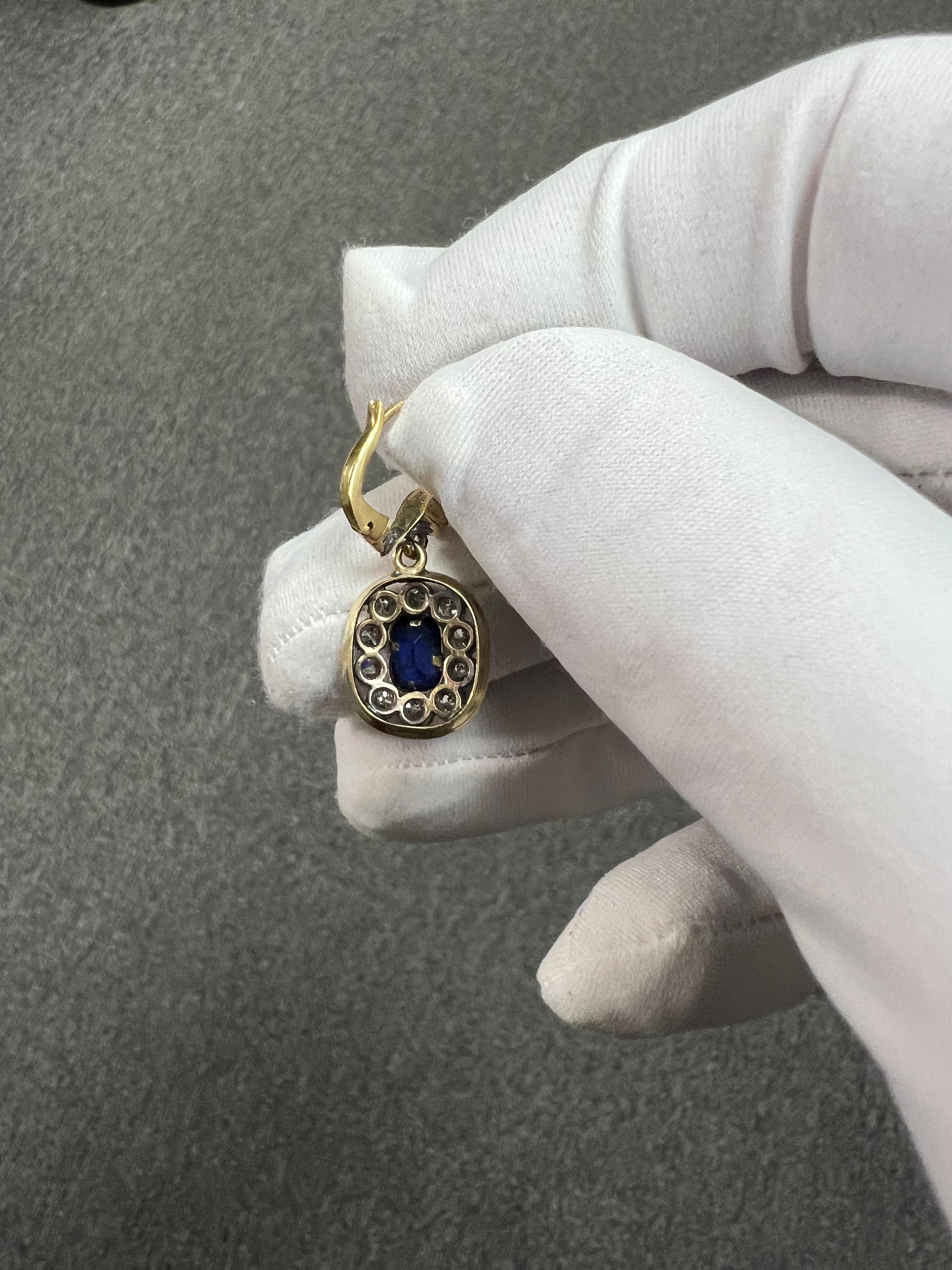 Tropfenohrringe aus 18 Karat Gold mit edwardianischem Saphir und Diamant, um 1910 3