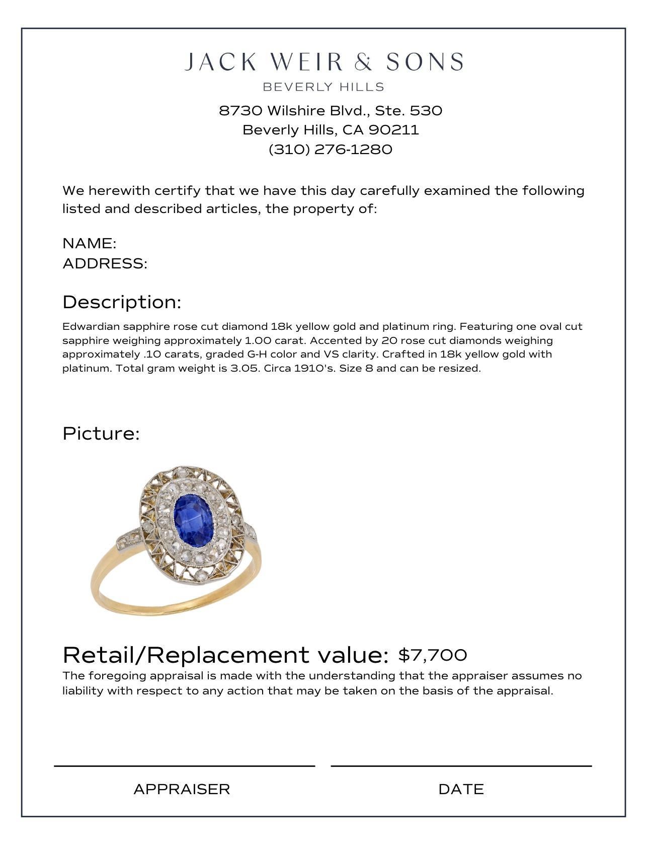 Edwardian sapphire diamond 18k yellow gold and platinum ring For Sale 1
