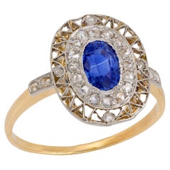 Edwardian sapphire diamond 18k yellow gold and platinum ring
