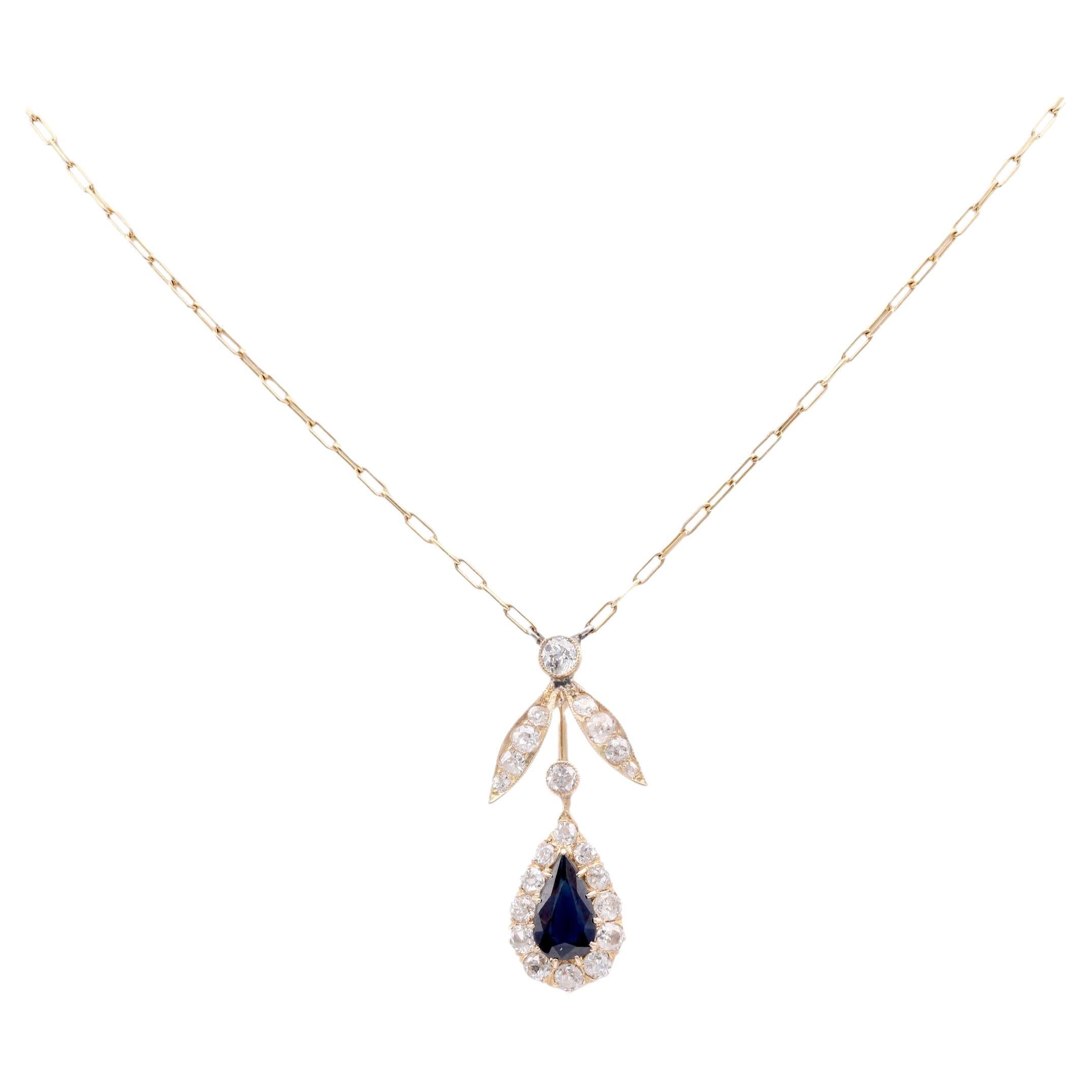 Collier grappe édouardien en or jaune 18 carats avec saphirs et diamants