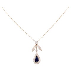 Antique Edwardian Sapphire Diamond 18K Yellow Gold Cluster Necklace
