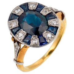 Edwardian sapphire diamond 18k yellow gold platinum ring