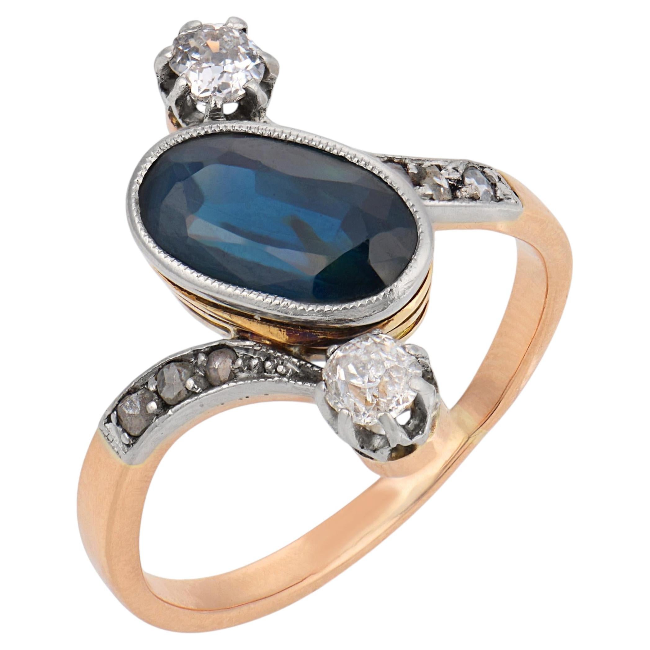 Edwardian sapphire diamond 18k yellow gold ring For Sale