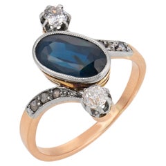 Edwardian sapphire diamond 18k yellow gold ring