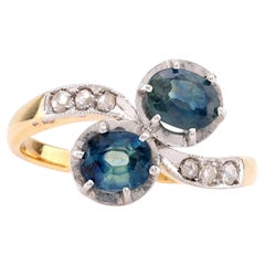 Edwardian Sapphire Diamond 18K Yellow Gold Toi Et Moi Ring