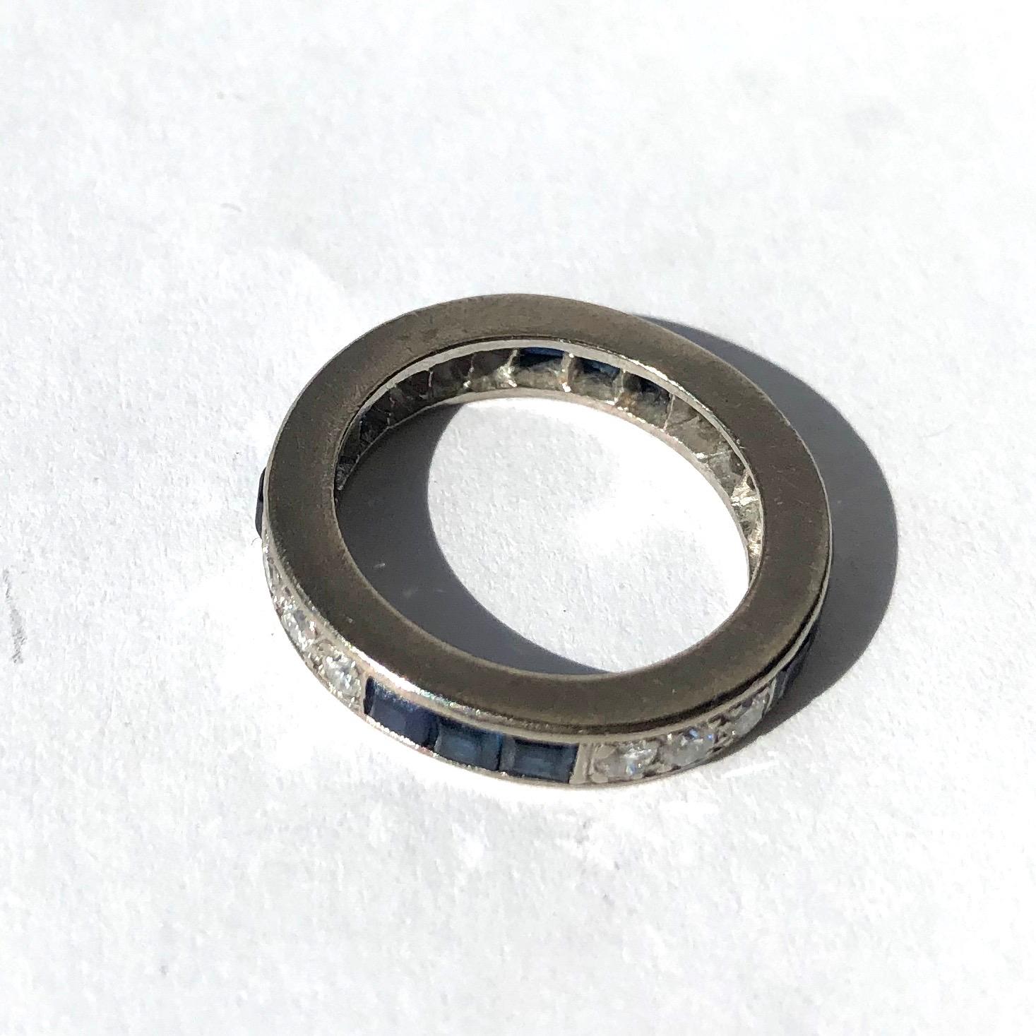 Edwardian Sapphire, Diamond and Platinum Eternity Band In Good Condition In Chipping Campden, GB