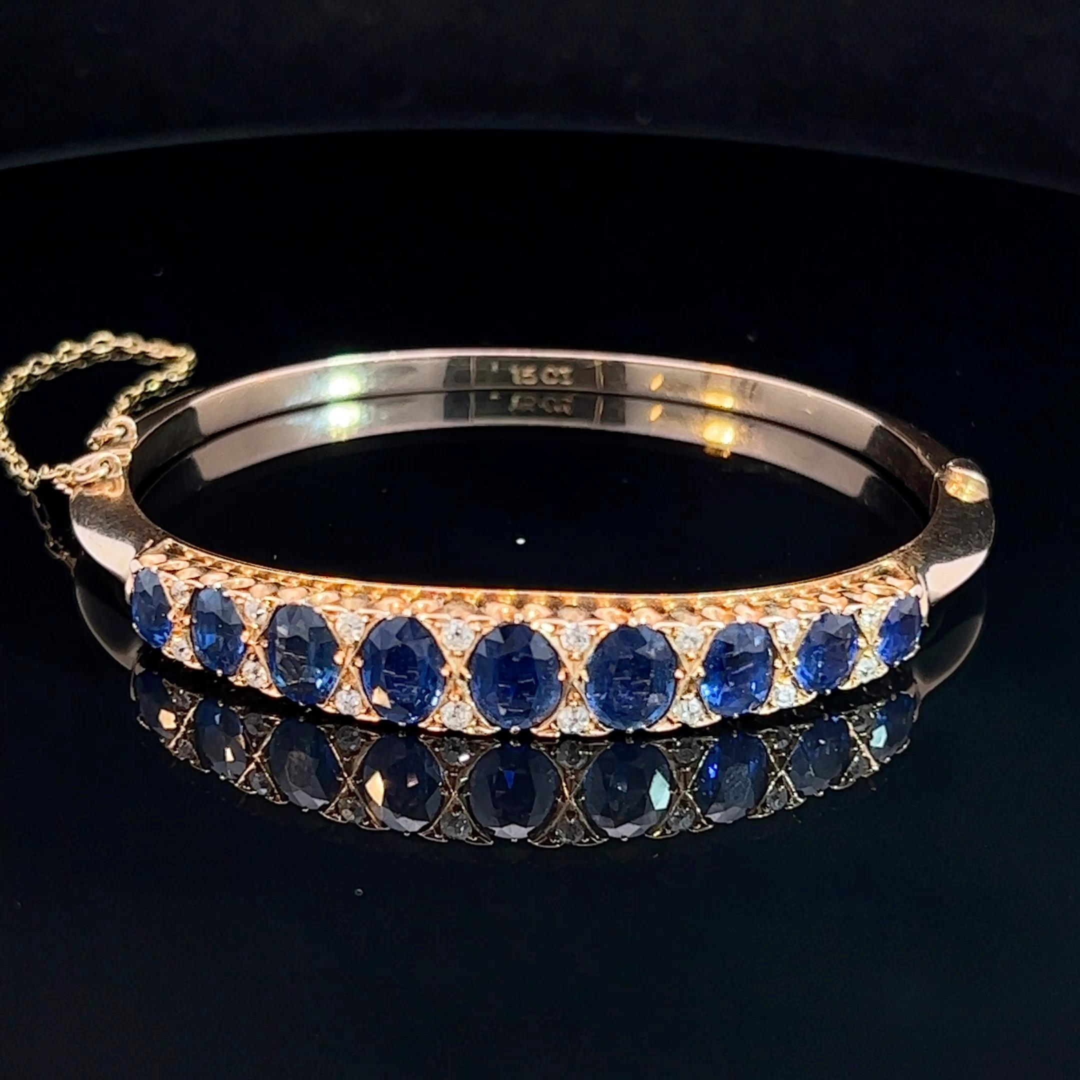 Taille vieille mine Bracelet édouardien en saphir et diamant Circa 1910 en vente