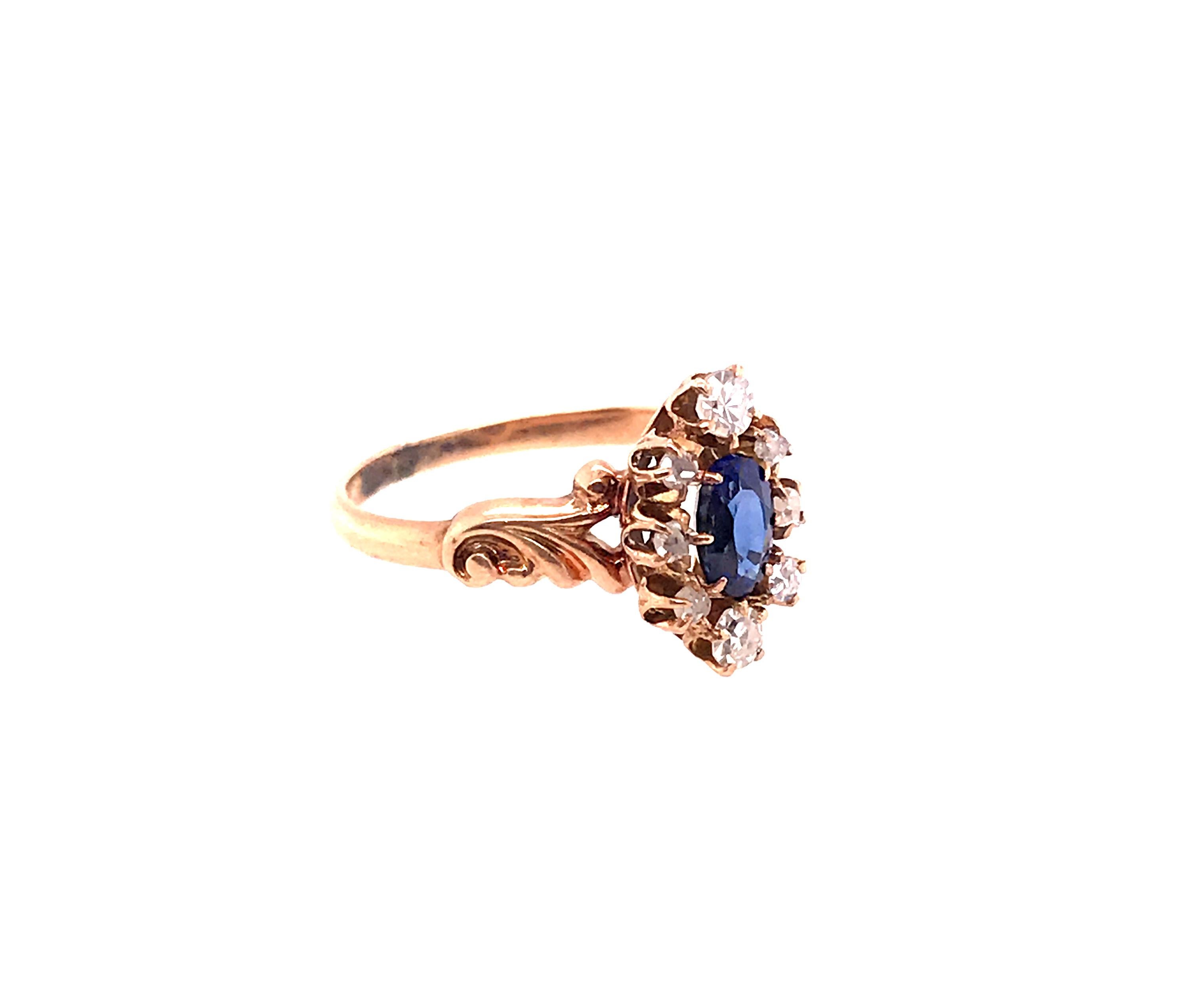 Oval Cut Edwardian Sapphire Diamond Engagement Ring 1.10ct Oval Vintage Antique 14K