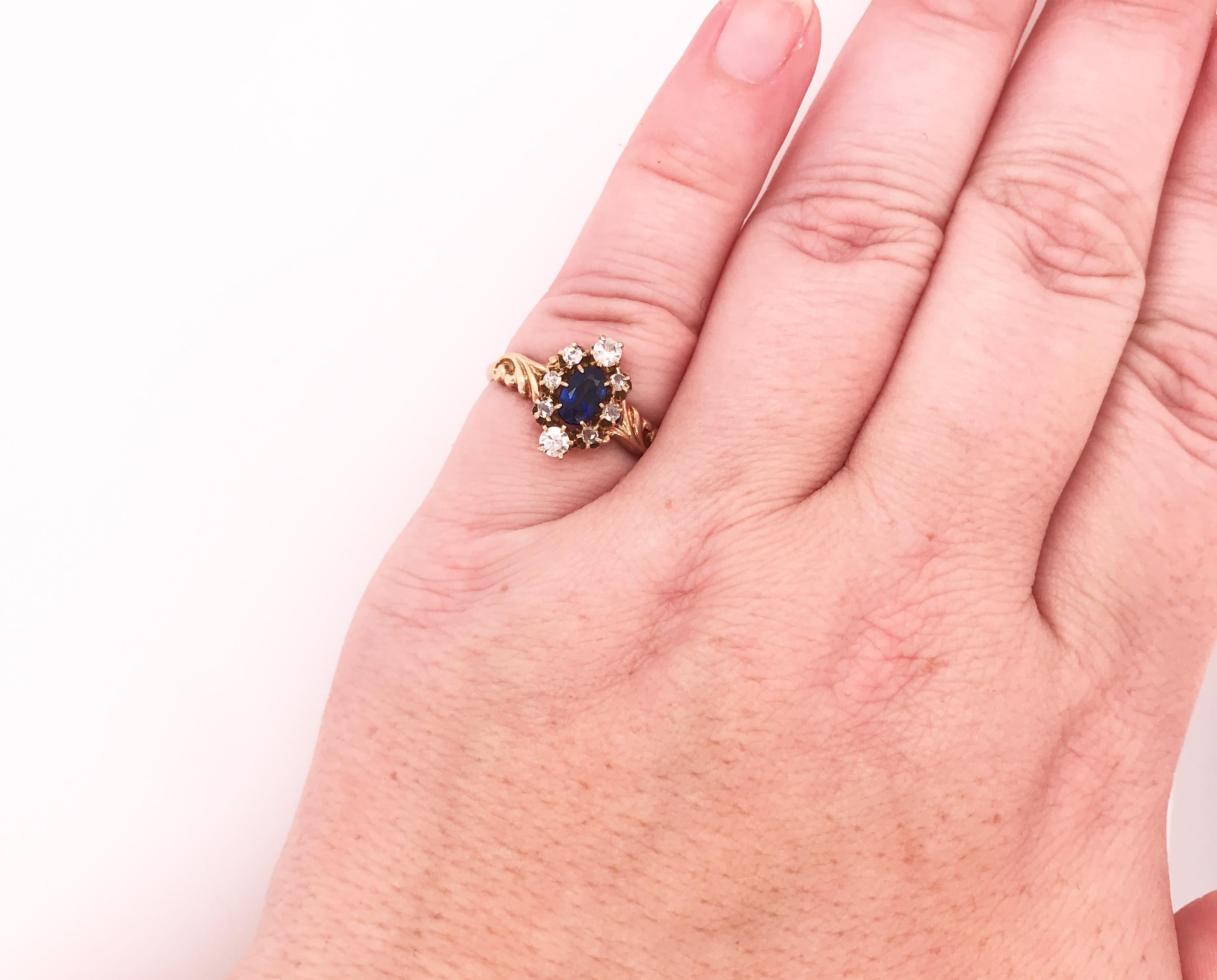 Edwardian Sapphire Diamond Engagement Ring 1.10ct Oval Vintage Antique 14K 2