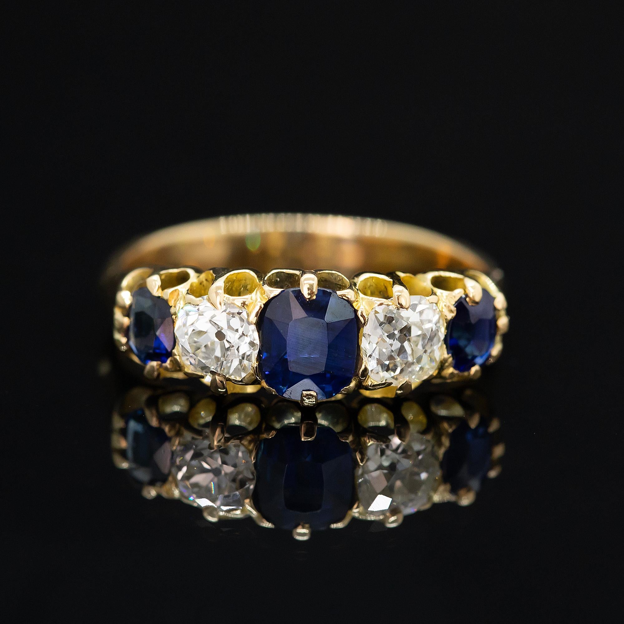 Mixed Cut Edwardian Sapphire & Diamond Half Hoop Ring Circa 1900s For Sale