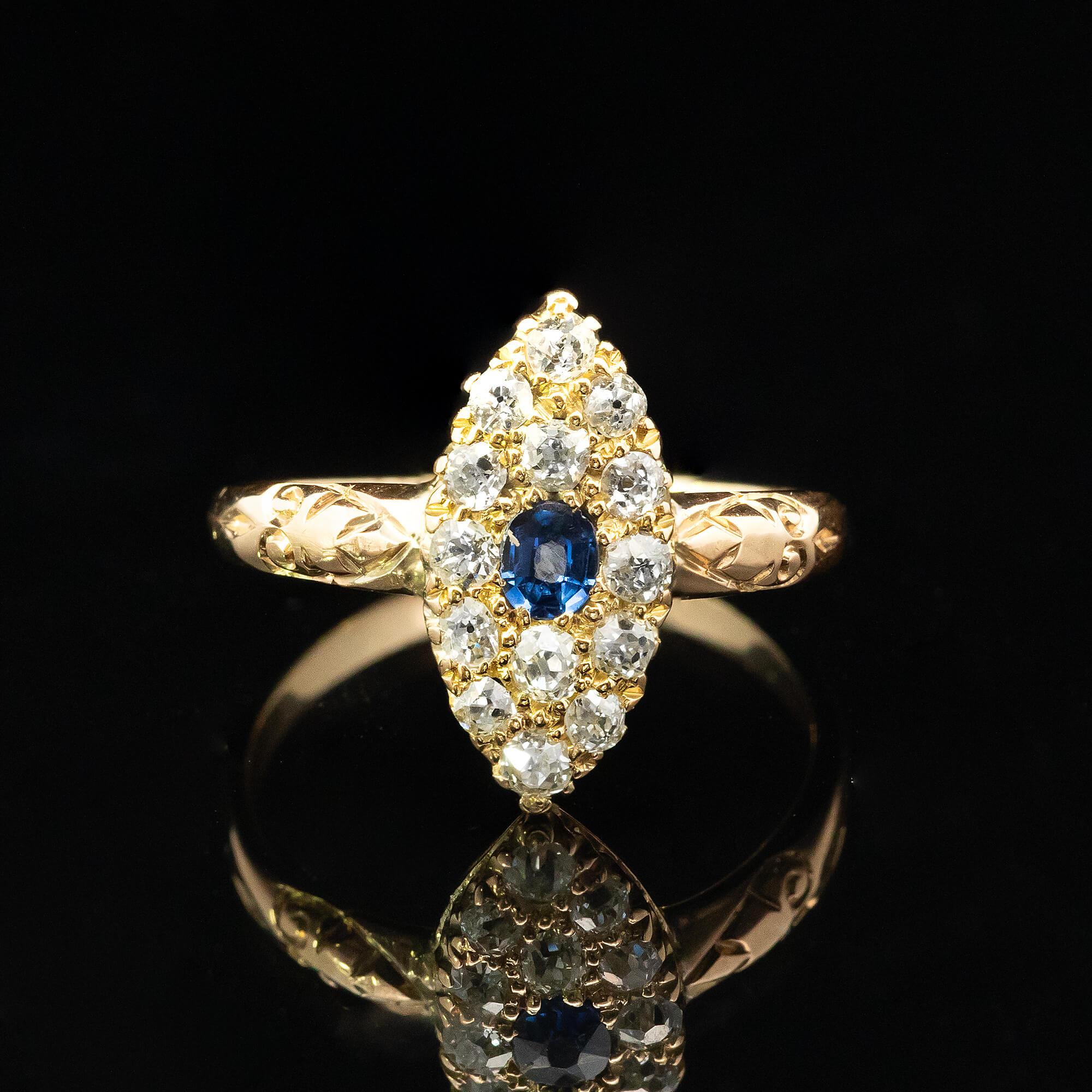 Marquise-Cluster-Ring mit edwardianischem Saphir und Diamant, um 1900 im Angebot 1