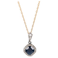 Edwardian sapphire diamond platinum 14k gold pendant necklace