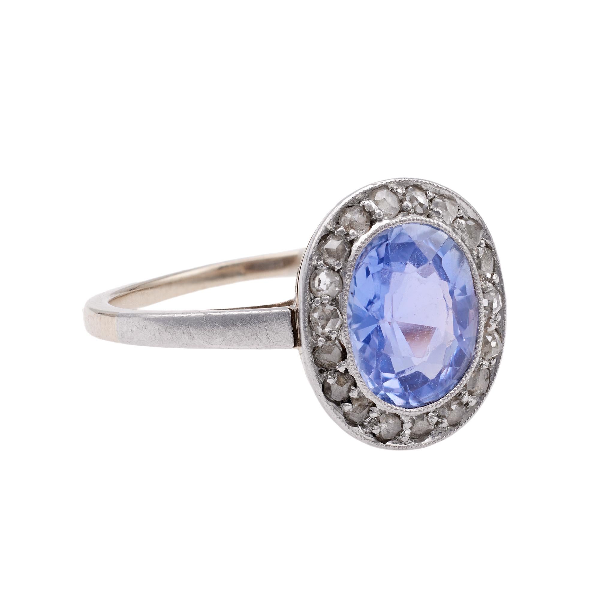 Women's or Men's Edwardian Sapphire Diamond Platinum 14k Yellow Gold Halo Ring