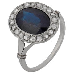 Edwardian Platinum Sapphire Diamond Cluster Ring, Circa 1910, 4.3g