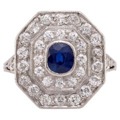 Anello edoardiano con zaffiro e diamante in platino a doppio alone