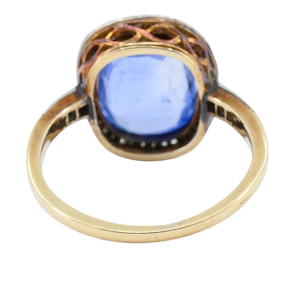 Anello edoardiano in oro platino con zaffiro e diamante in vendita 4