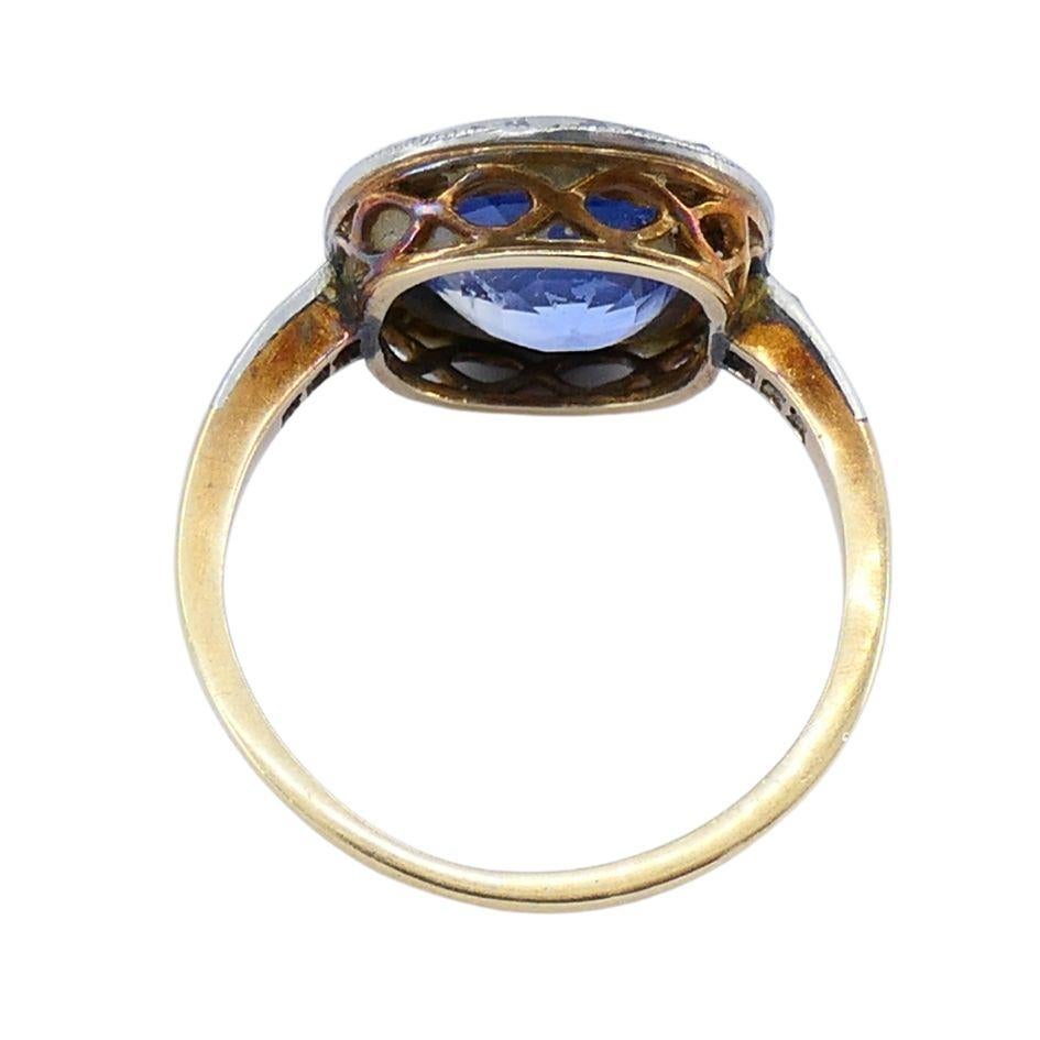 Anello edoardiano in oro platino con zaffiro e diamante in vendita 6