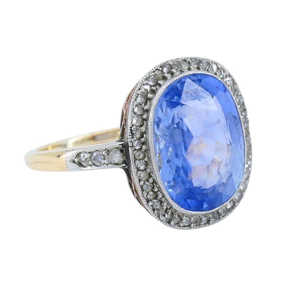 Anello edoardiano in oro platino con zaffiro e diamante In condizioni buone in vendita a Beverly Hills, CA
