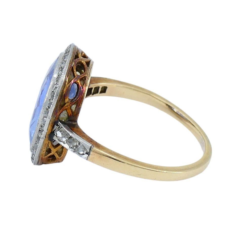 Anello edoardiano in oro platino con zaffiro e diamante in vendita 1